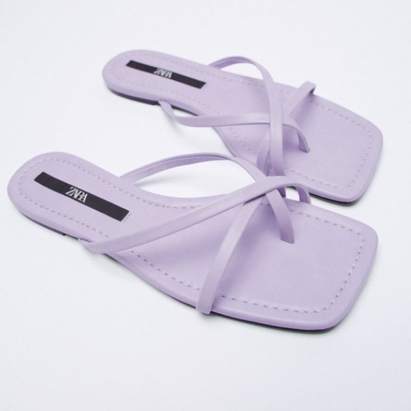 Zara New Flat Strappy Squared Toe Sandals Shoes